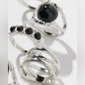 Urban Outfitters Silver and Black Rings / ** two rings missing **